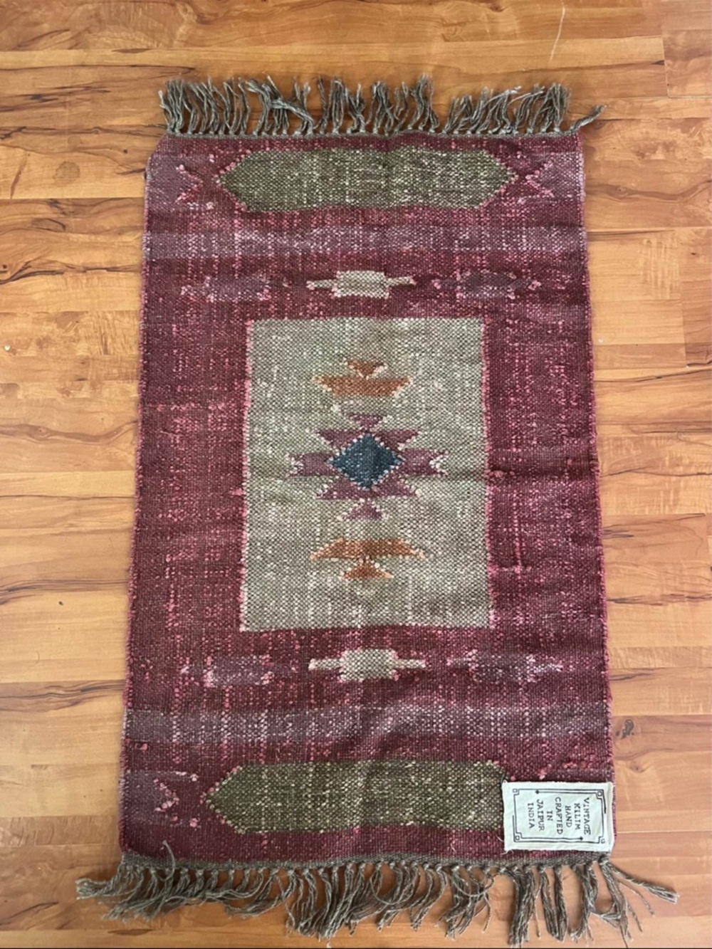 Vintage Kilim small rug  in Burgundy & Brown  38"X24"  (3x2)